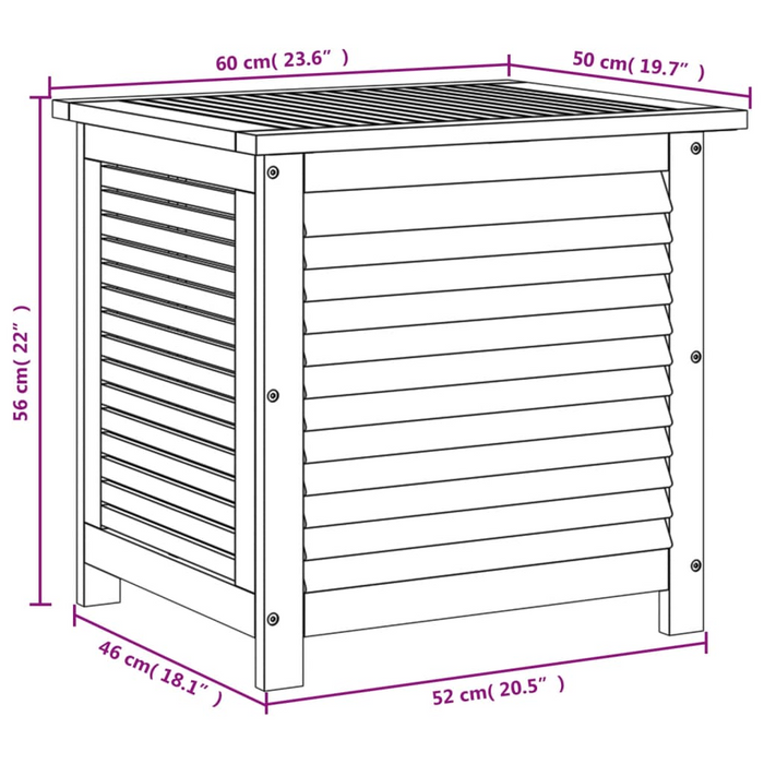 vidaXL Garden Storage Box with Louver | Solid Wood Acacia | 23.6" x 19.7" x 22" | Outdoor Cushion & Toy Chest