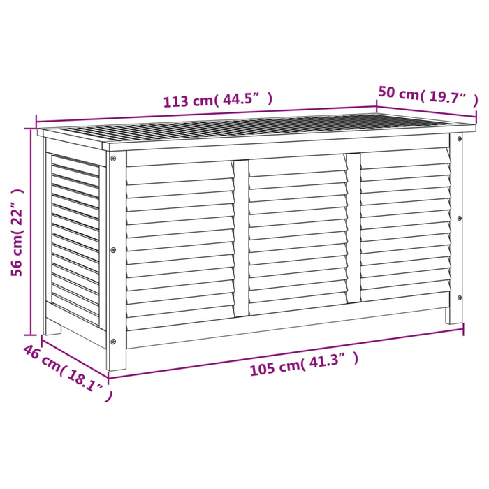 vidaXL Garden Storage Box with Louver 44.5"x19.7"x22" Solid Wood Acacia - Weather-Resistant Outdoor Storage Solution