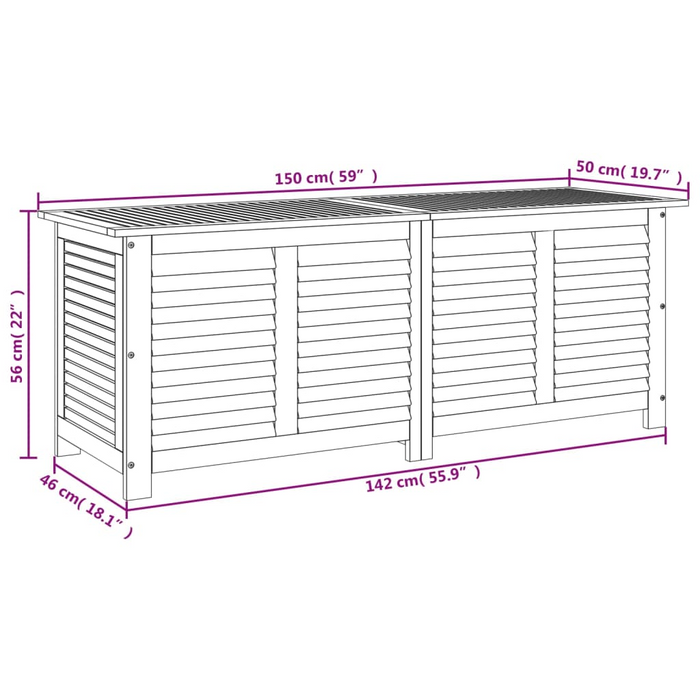 vidaXL Garden Storage Box with Louver 59.1"x19.7"x22" - Solid Wood Acacia for Outdoor Furniture