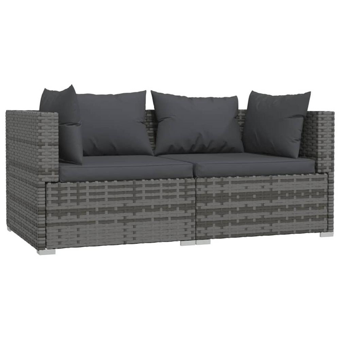 Patio Furniture Set 3 Piece with Cushions - Gray Poly Rattan | Outdoor Lounge Set