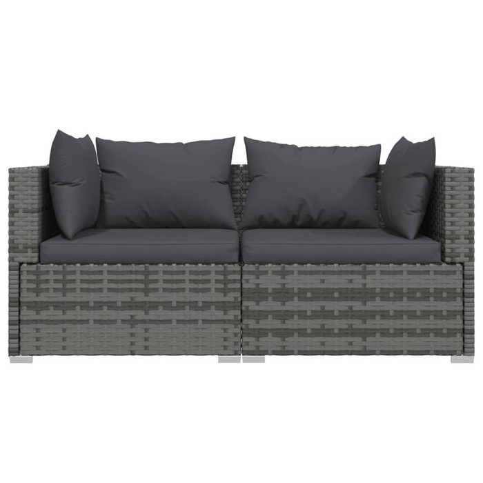 Patio Furniture Set 3 Piece with Cushions - Gray Poly Rattan | Outdoor Lounge Set