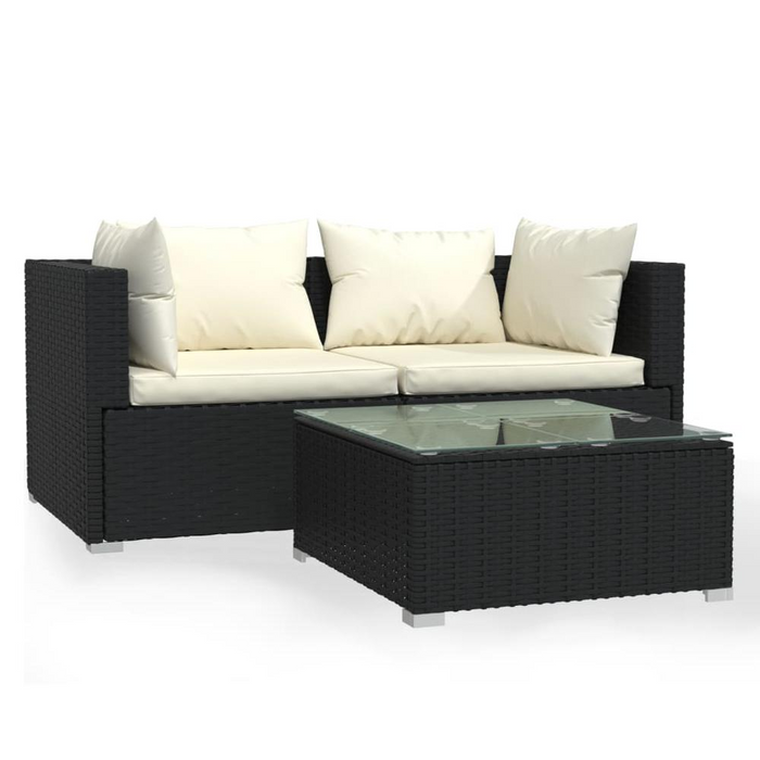 Stylish 3 Piece Patio Furniture Set with Cushions - Black Poly Rattan, Durable & Comfortable