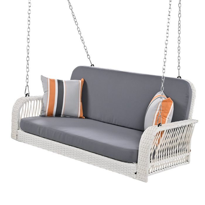 PE Wicker Porch Swing, 2-Seater Hanging Bench With Chains, Patio Furniture Swing