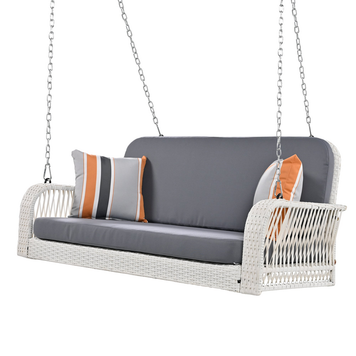 PE Wicker Porch Swing, 2-Seater Hanging Bench With Chains, Patio Furniture Swing