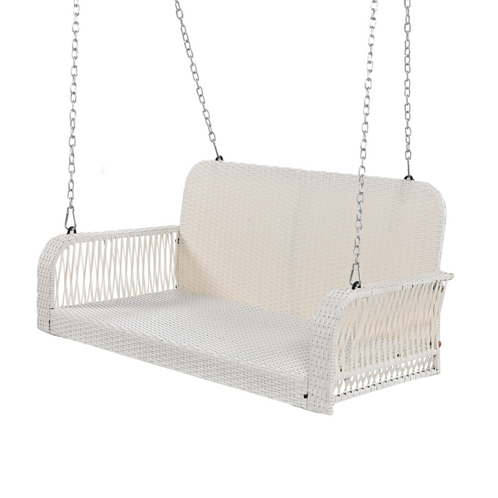 PE Wicker Porch Swing, 2-Seater Hanging Bench With Chains, Patio Furniture Swing