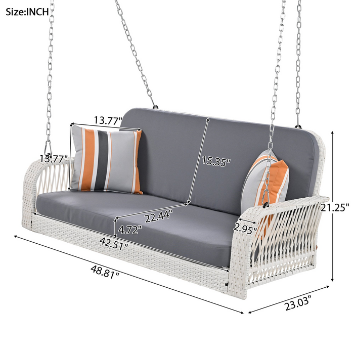 PE Wicker Porch Swing, 2-Seater Hanging Bench With Chains, Patio Furniture Swing