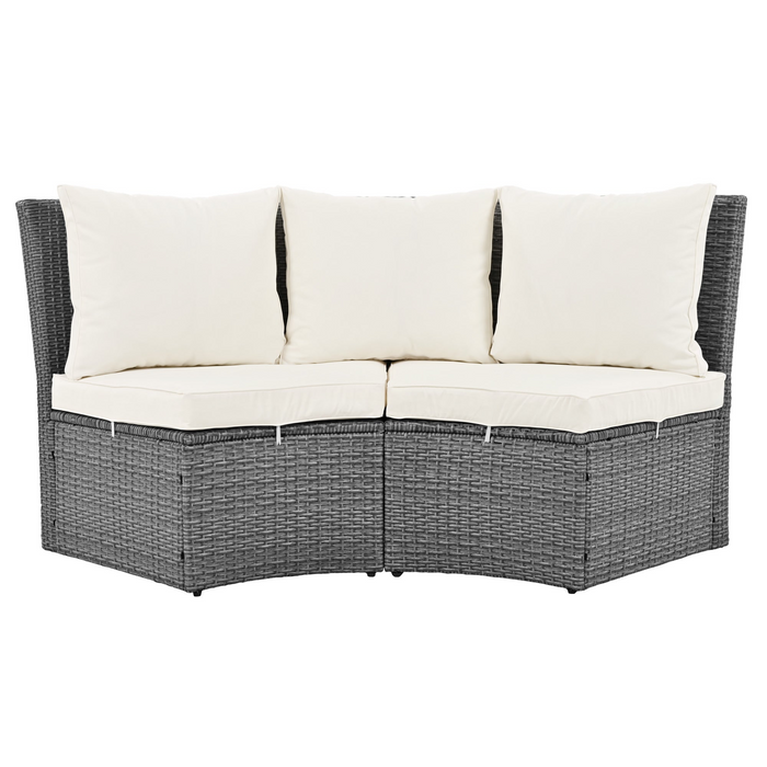 5-Piece Round Rattan Sectional Sofa Set All-Weather Wicker Sunbed Daybed with Round Liftable Table and Washable Cushions for Outdoor Backyard Poolside, Beige