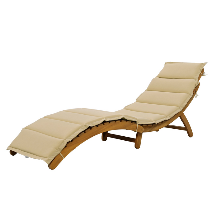 Outdoor Patio Wood Portable Extended Chaise Lounge Set with Foldable Tea Table for Balcony, Poolside, Garden, Brown