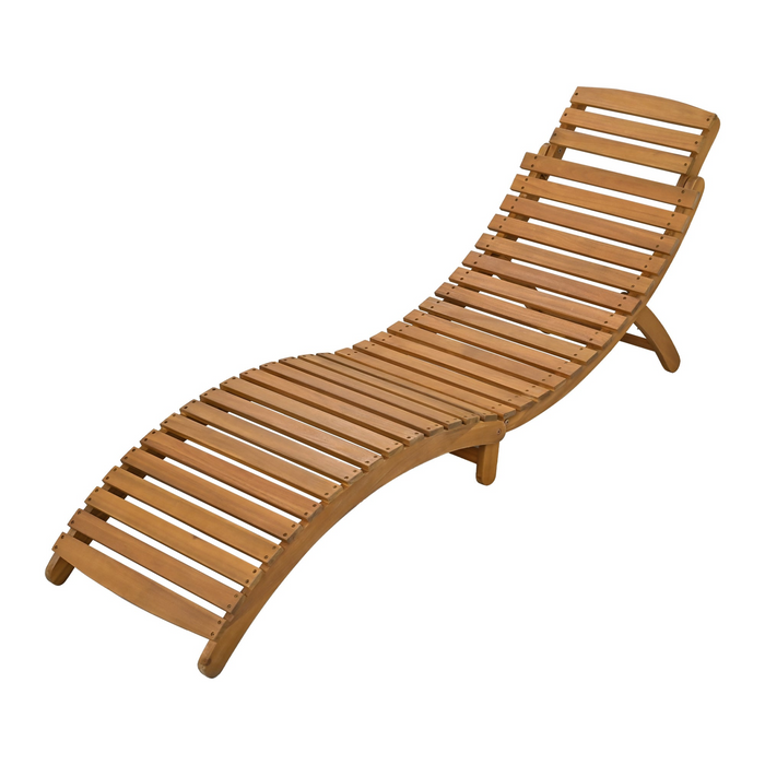 Outdoor Patio Wood Portable Extended Chaise Lounge Set with Foldable Tea Table for Balcony, Poolside, Garden, Brown