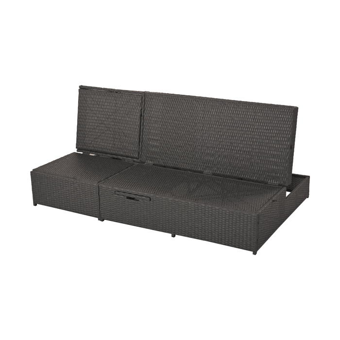 Outdoor Double Sunbed, Wicker Rattan Patio Reclining Chairs - Gray