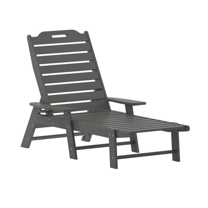 Commercial Adjustable Adirondack Lounger with Cupholder - All-Weather, UV Resistant, 5-Position Recline, HDPE, White