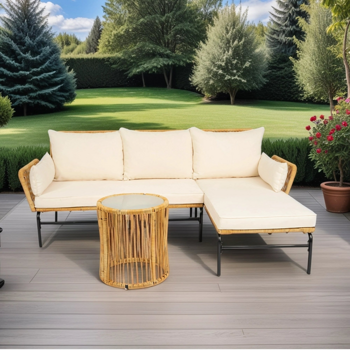 Modern 3 Piece Outdoor Patio Wicker Furniture Set - Table and Chairs