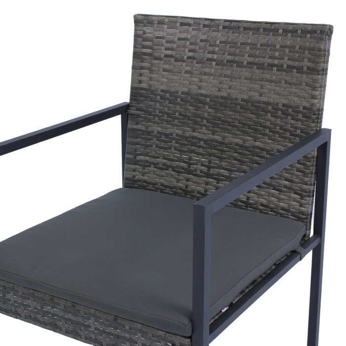 9 Pieces Patio Dining Set - Space Saving Rattan Chairs with Glass Table Top, Grey Wicker & Dark Grey Cushions