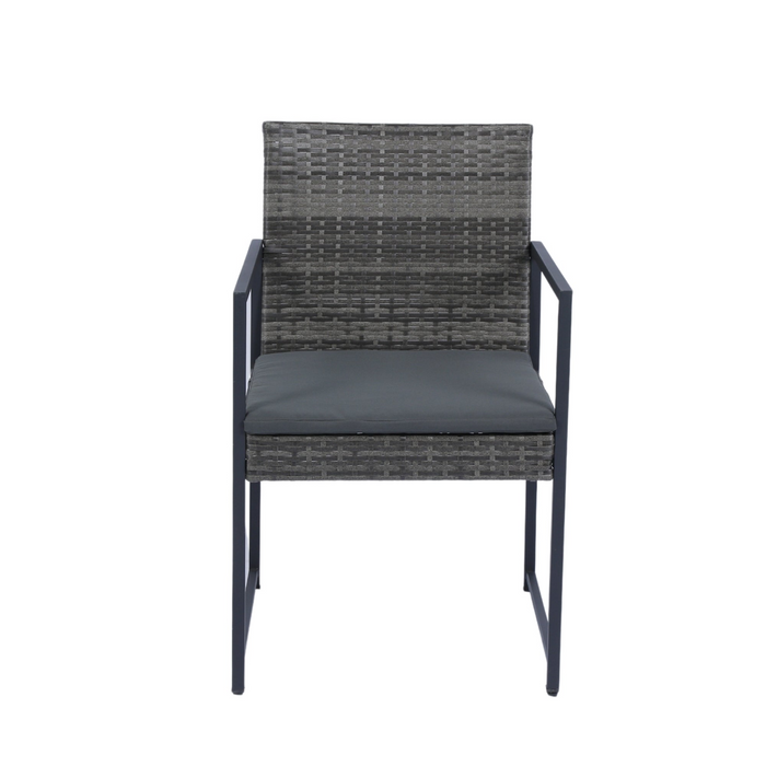 9 Pieces Patio Dining Set - Space Saving Rattan Chairs with Glass Table Top, Grey Wicker & Dark Grey Cushions