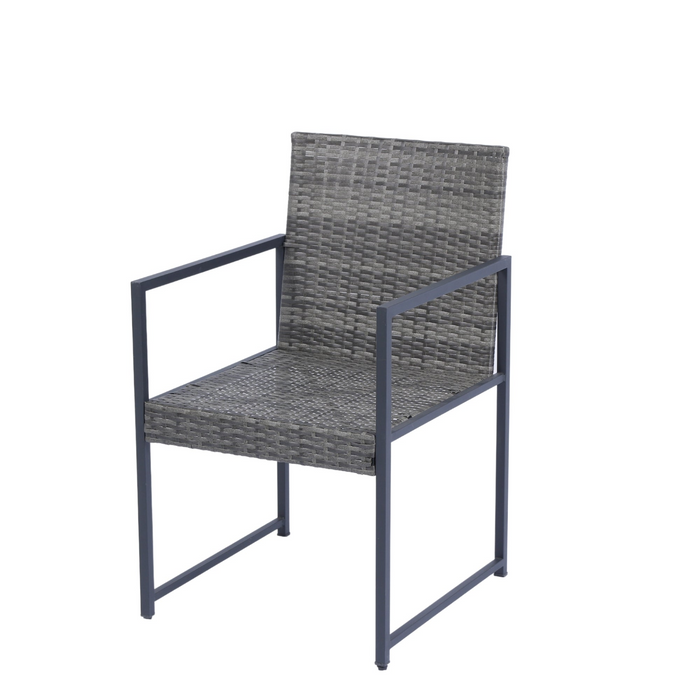 9 Pieces Patio Dining Set - Space Saving Rattan Chairs with Glass Table Top, Grey Wicker & Dark Grey Cushions