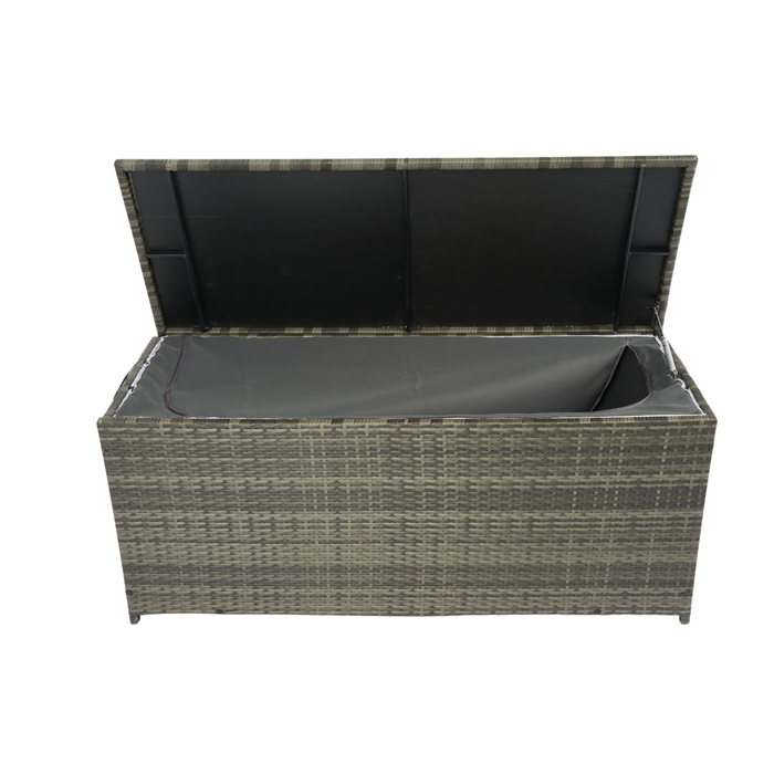 Outdoor Storage Box, 113 Gallon Wicker Patio Deck Boxes with Lid - Grey Wicker