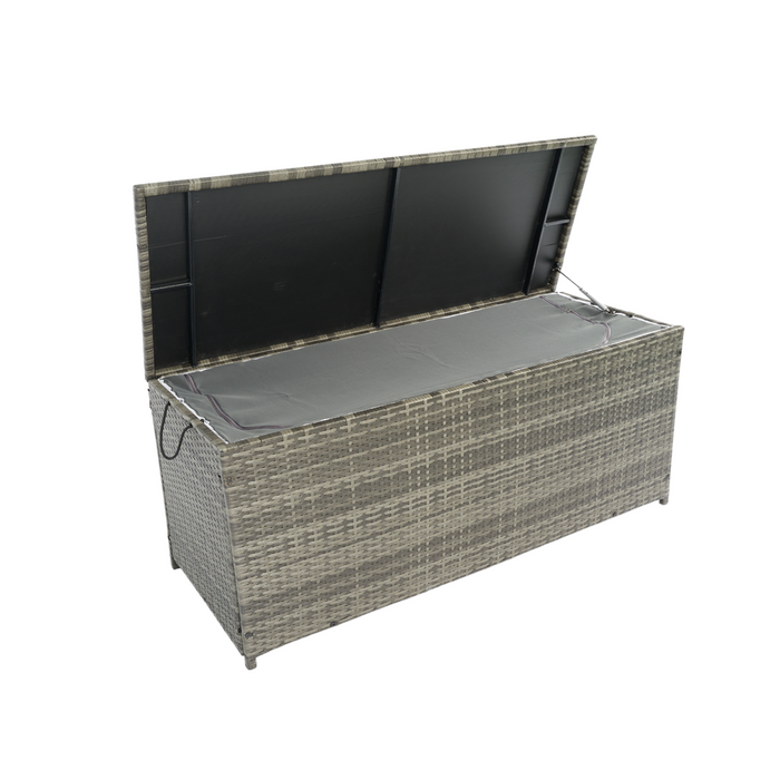 Outdoor Storage Box, 113 Gallon Wicker Patio Deck Boxes with Lid - Grey Wicker