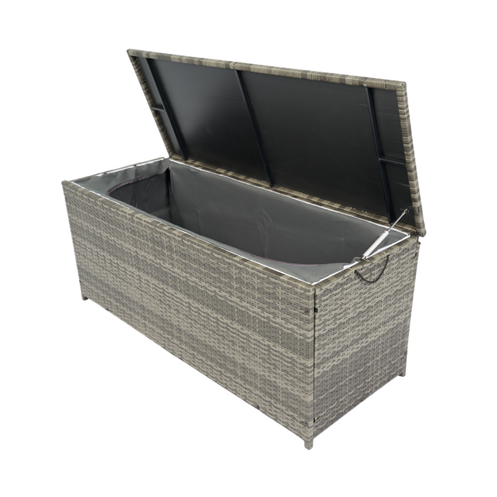 Outdoor Storage Box, 113 Gallon Wicker Patio Deck Boxes with Lid - Grey Wicker