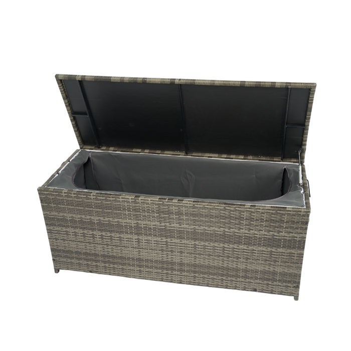 Outdoor Storage Box, 113 Gallon Wicker Patio Deck Boxes with Lid - Grey Wicker