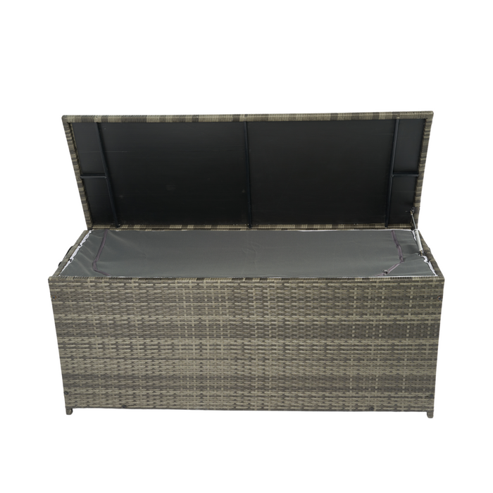 Outdoor Storage Box, 113 Gallon Wicker Patio Deck Boxes with Lid - Grey Wicker