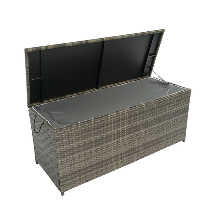 Outdoor Storage Box, 113 Gallon Wicker Patio Deck Boxes with Lid - Grey Wicker