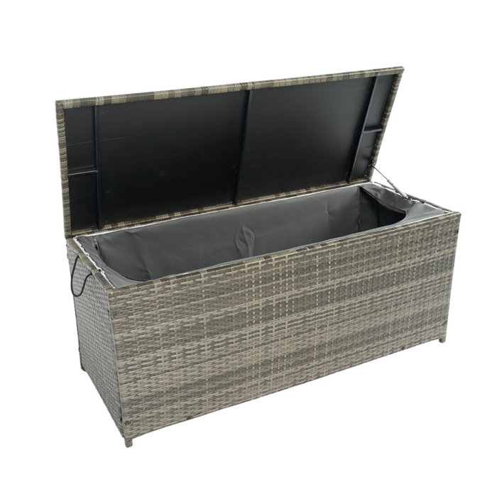 Outdoor Storage Box, 113 Gallon Wicker Patio Deck Boxes with Lid - Grey Wicker