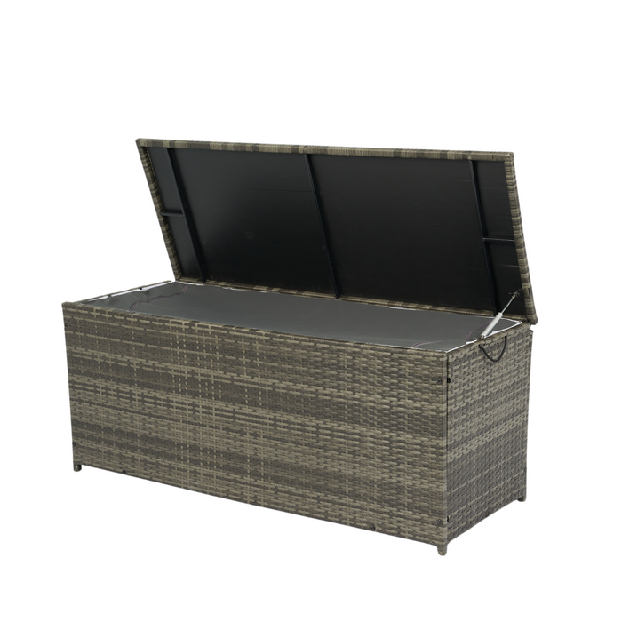 Outdoor Storage Box, 113 Gallon Wicker Patio Deck Boxes with Lid - Grey Wicker