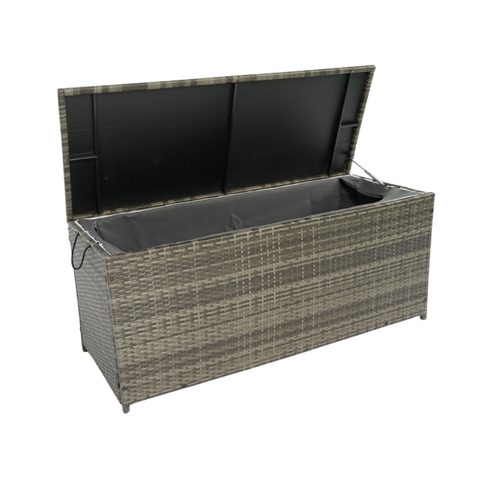 Outdoor Storage Box, 113 Gallon Wicker Patio Deck Boxes with Lid - Grey Wicker