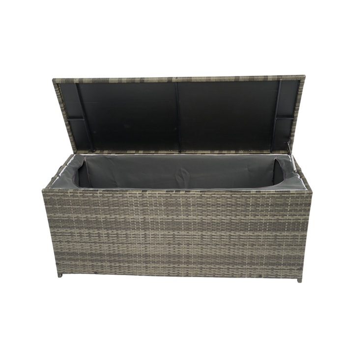 Outdoor Storage Box, 113 Gallon Wicker Patio Deck Boxes with Lid - Grey Wicker