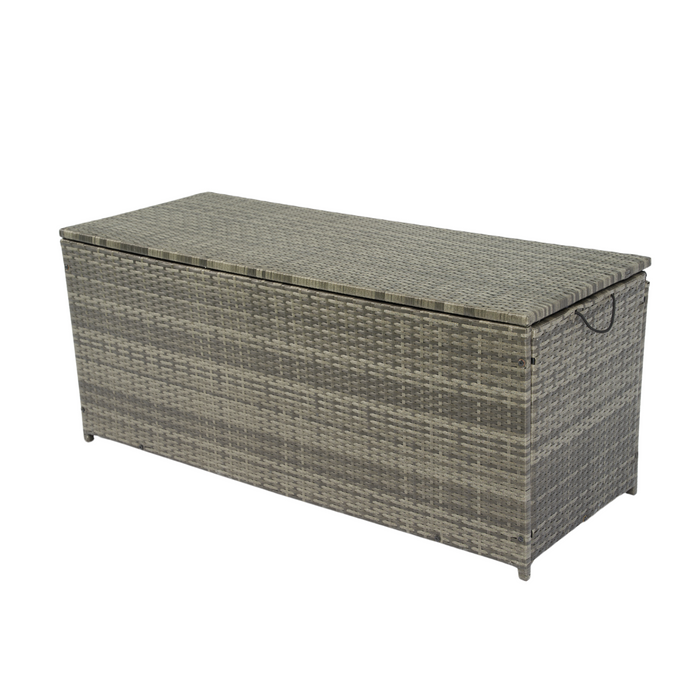 Outdoor Storage Box, 113 Gallon Wicker Patio Deck Boxes with Lid - Grey Wicker