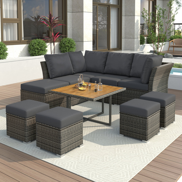 Patio Furniture Set, 10 Piece Outdoor Conversation Set with Coffee Table and Ottomans