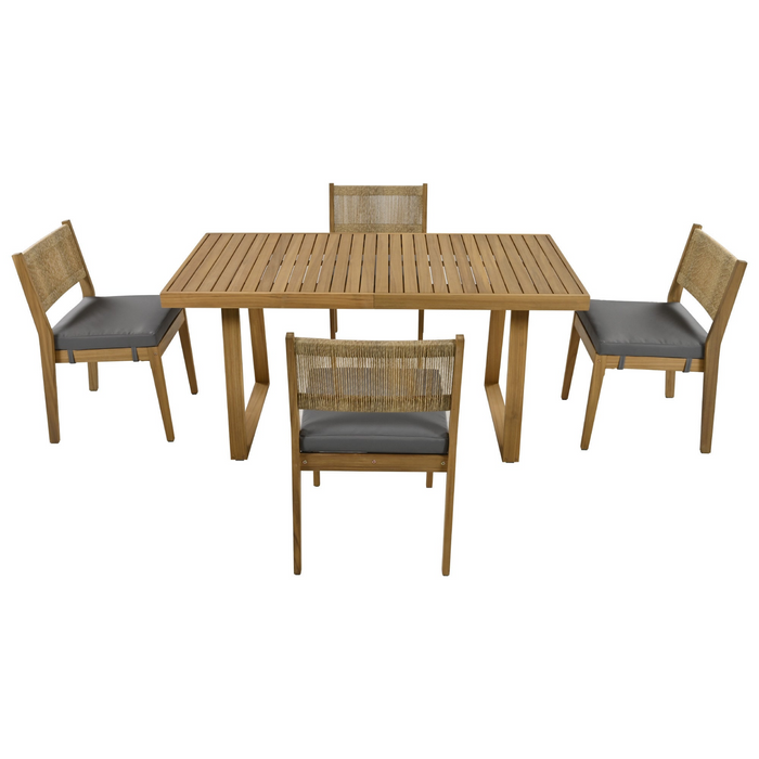 Multi-person Outdoor Acacia Wood Dining Table and Chair Set with Thick Cushions