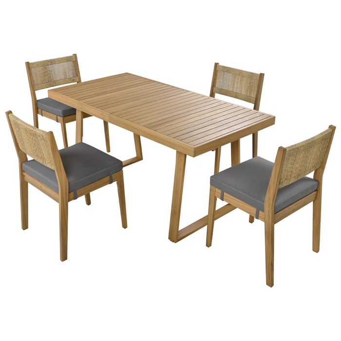 Multi-person Outdoor Acacia Wood Dining Table and Chair Set with Thick Cushions