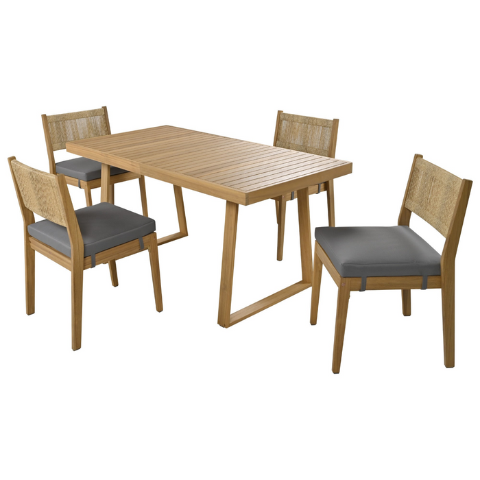 Multi-person Outdoor Acacia Wood Dining Table and Chair Set with Thick Cushions