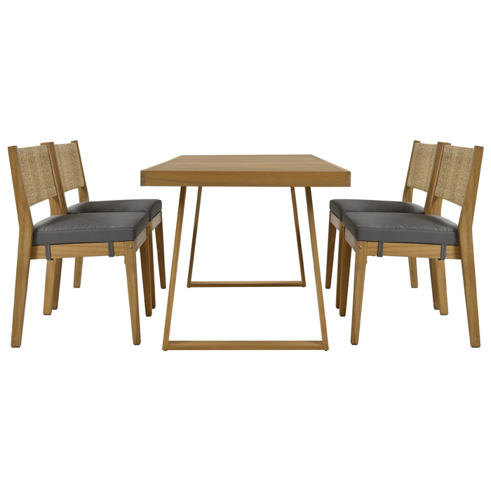 Multi-person Outdoor Acacia Wood Dining Table and Chair Set with Thick Cushions