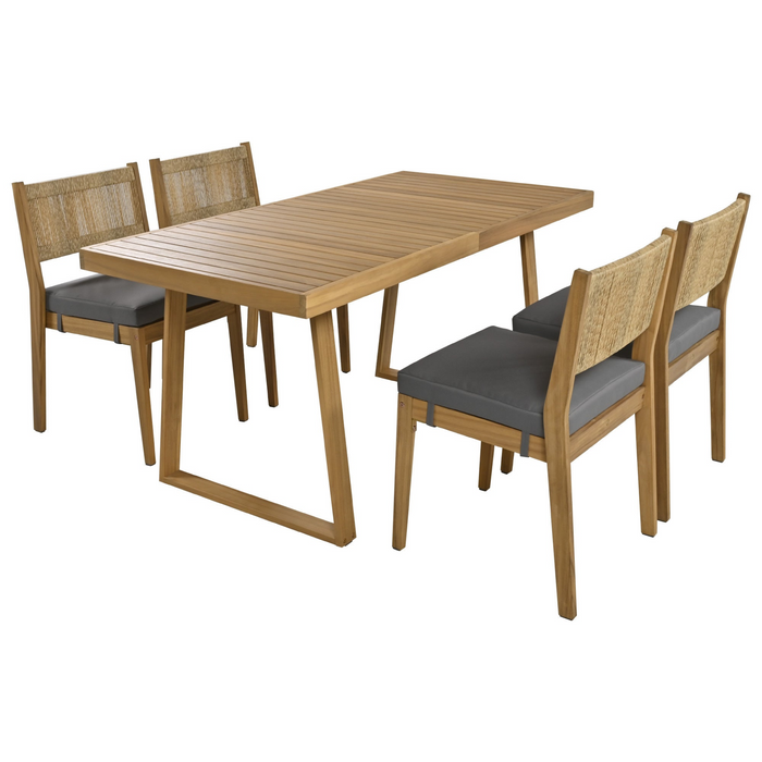 Multi-person Outdoor Acacia Wood Dining Table and Chair Set with Thick Cushions