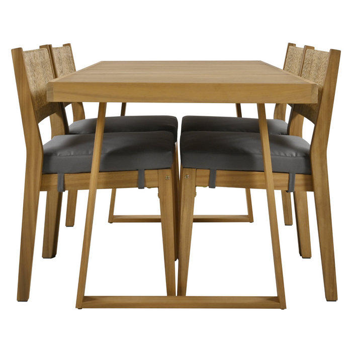 Multi-person Outdoor Acacia Wood Dining Table and Chair Set with Thick Cushions