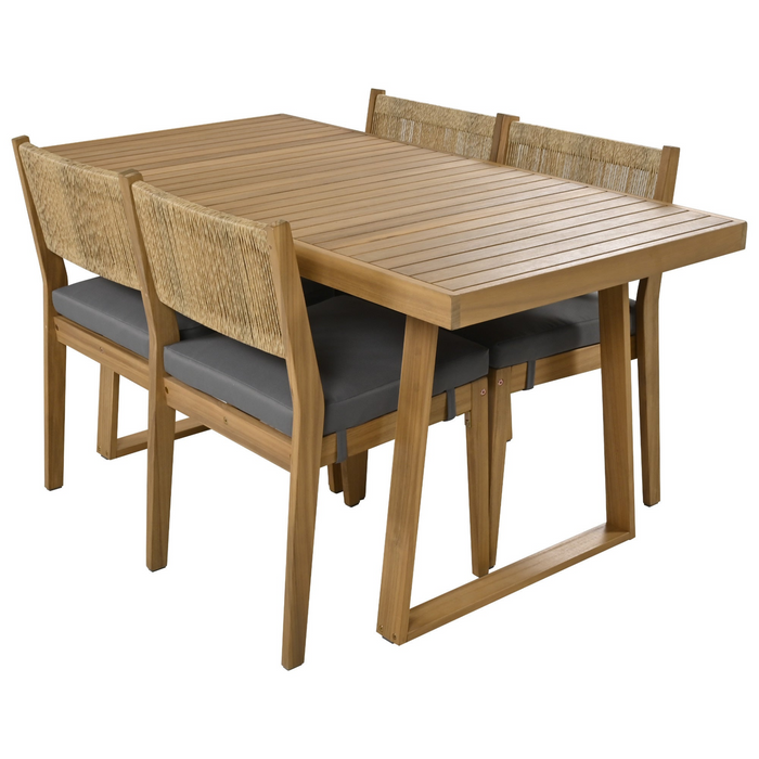 Multi-person Outdoor Acacia Wood Dining Table and Chair Set with Thick Cushions