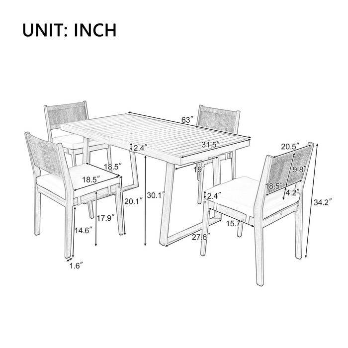 Multi-person Outdoor Acacia Wood Dining Table and Chair Set with Thick Cushions