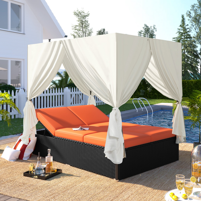 Outdoor Patio Wicker Sunbed Daybed with Cushions & Adjustable Seats | Luxurious & Elegant