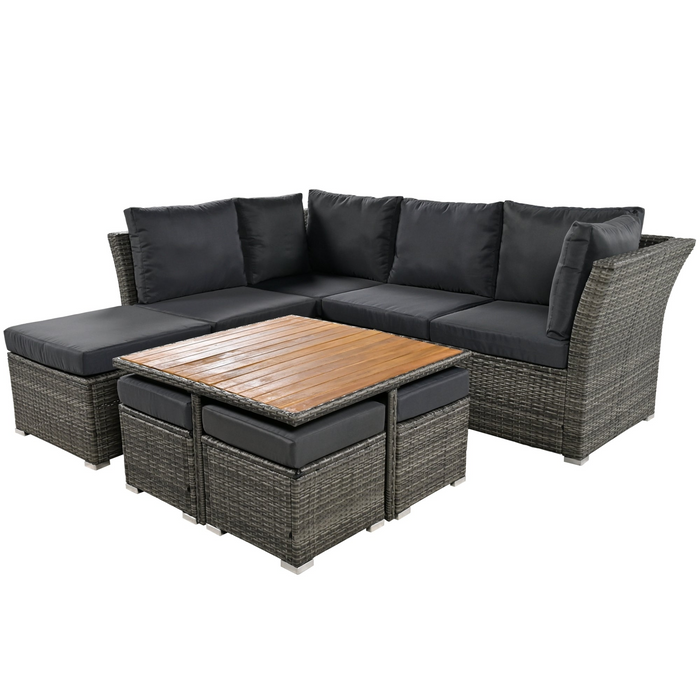 Patio Furniture Set, 10 Piece Outdoor Conversation Set with Coffee Table and Ottomans