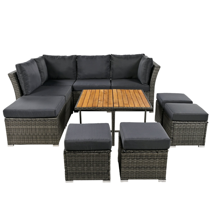 Patio Furniture Set, 10 Piece Outdoor Conversation Set with Coffee Table and Ottomans