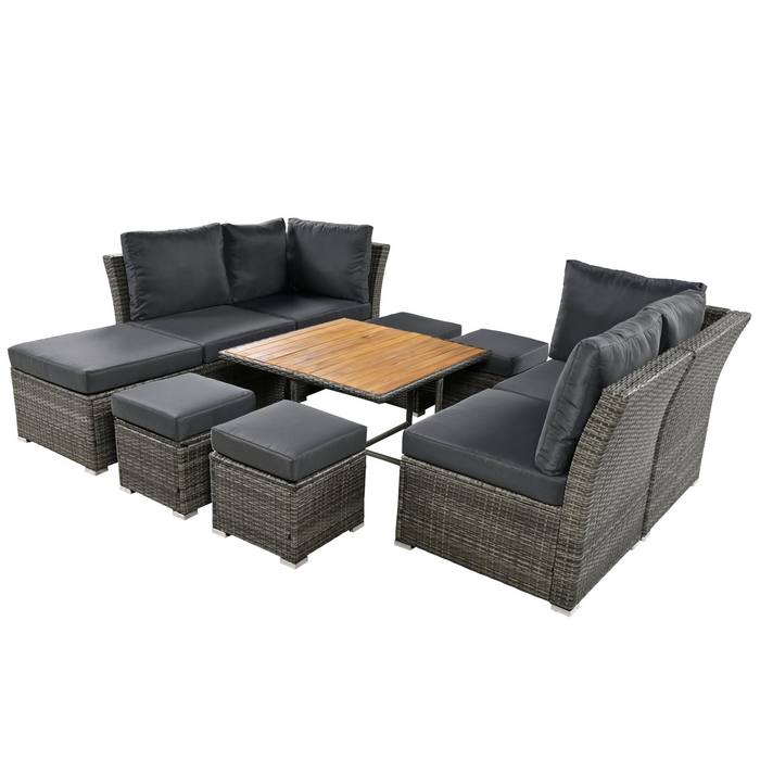 Patio Furniture Set, 10 Piece Outdoor Conversation Set with Coffee Table and Ottomans