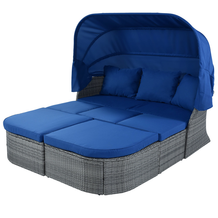 Outdoor Patio Furniture Set Daybed Sunbed with Retractable Canopy Conversation Set Wicker Furniture