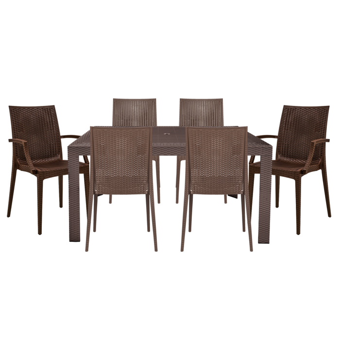 Mace Mid-Century 7-Piece Rectangular Outdoor Dining Set with 4 Side Chairs - Modern, Stylish & Durable