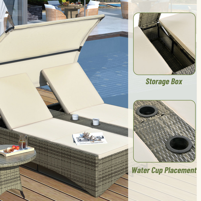 Patio Daybed Outdoor Rattan Sun Lounger with Shelter Roof