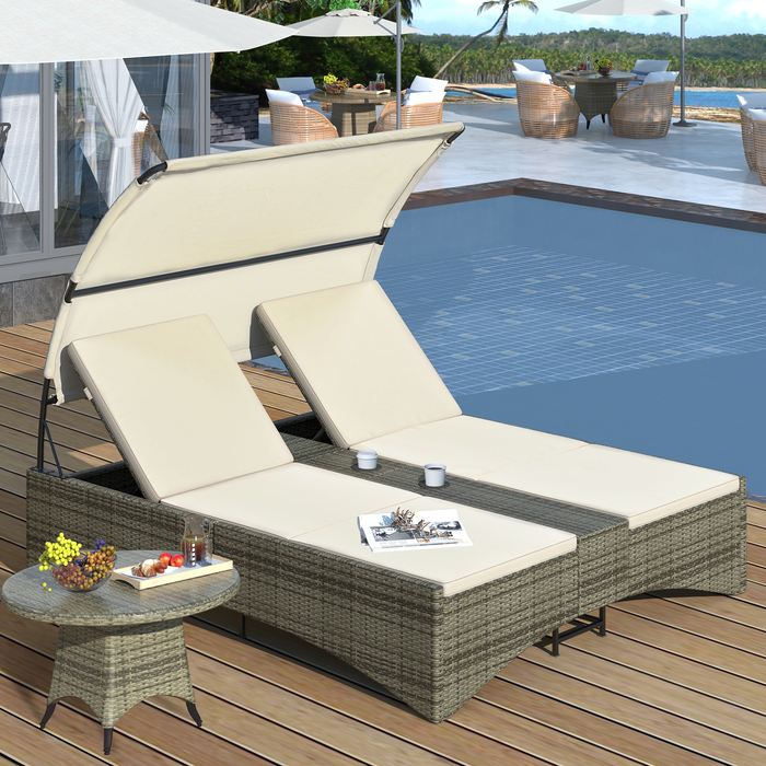 Patio Daybed Outdoor Rattan Sun Lounger with Shelter Roof