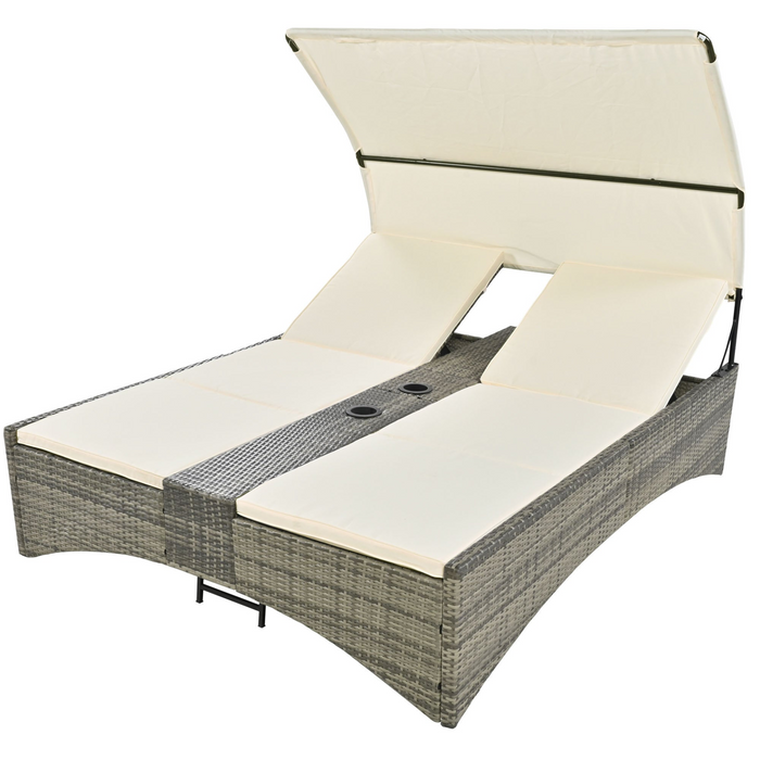 Patio Daybed Outdoor Rattan Sun Lounger with Shelter Roof