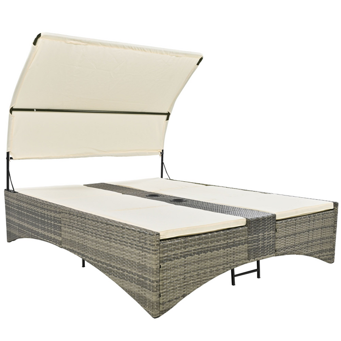 Patio Daybed Outdoor Rattan Sun Lounger with Shelter Roof