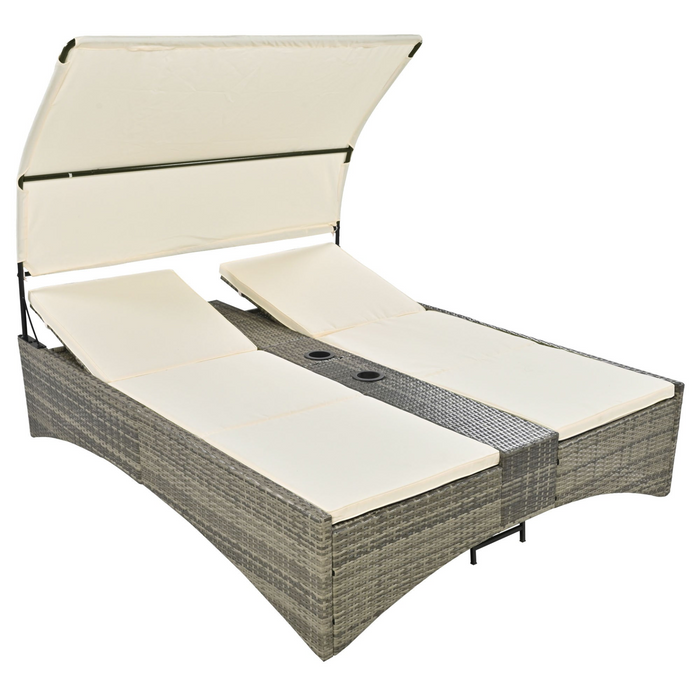 Patio Daybed Outdoor Rattan Sun Lounger with Shelter Roof